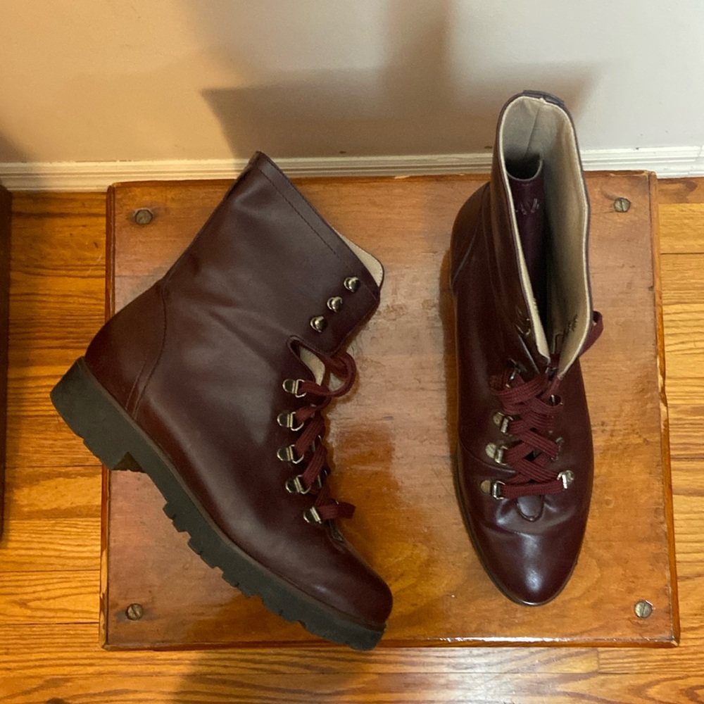 Women's Burgundy Leather Lace-Up Ankle Boots
